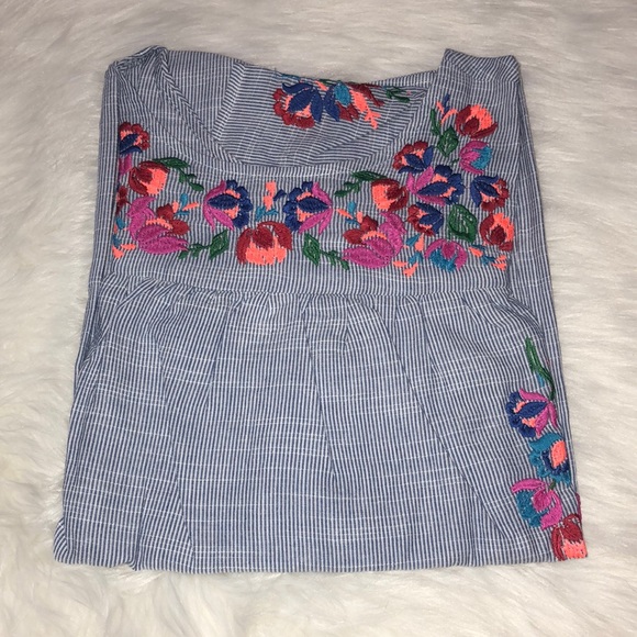 HOST PICK 3x🎉 Blue & White Stripe Embroidered Top - Picture 2 of 8
